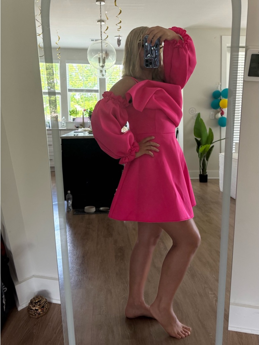 Off-Shoulder Fuchsia Mini Dress - Picture 5 of 5